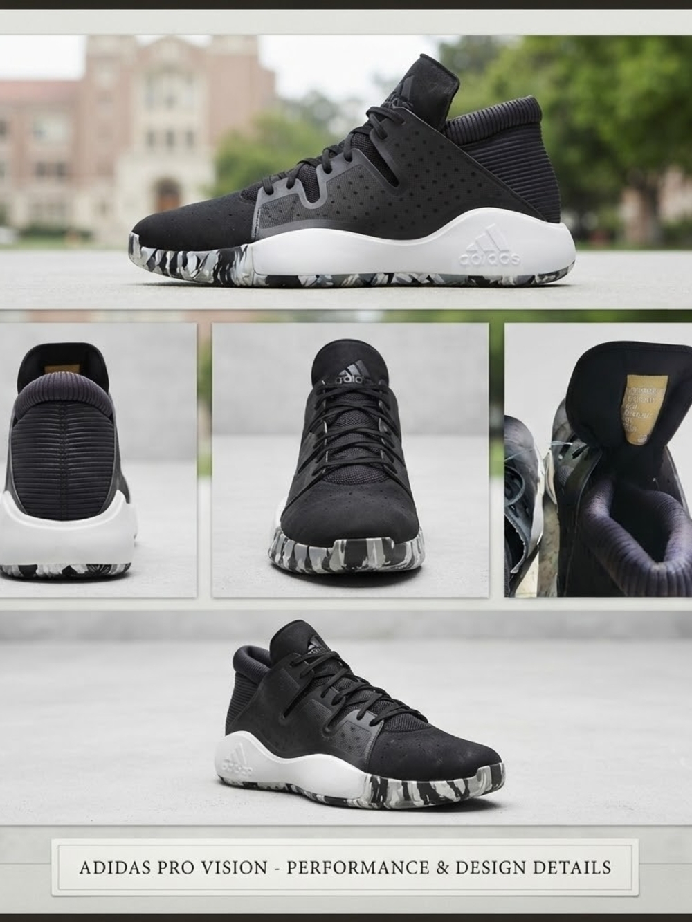 adidas Pro Vision Men's Athletic Shoes - Black with White Camo Detail
